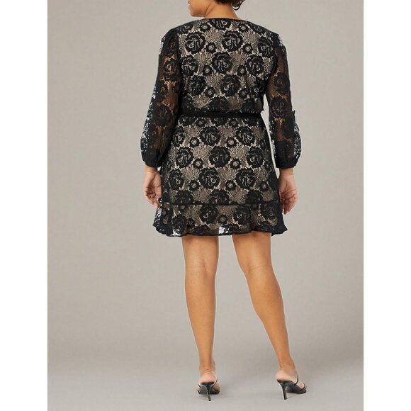 Plus Size Lace Fly Away Dress Flare Fit V-Neck Elegant Mini for Women - Picture 5 of 5